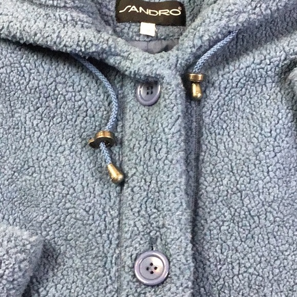 Sandro Fuzzy Sherpa Soft Button Front Hooded Teddy Jacket Size M in Blue - Picture 12 of 12